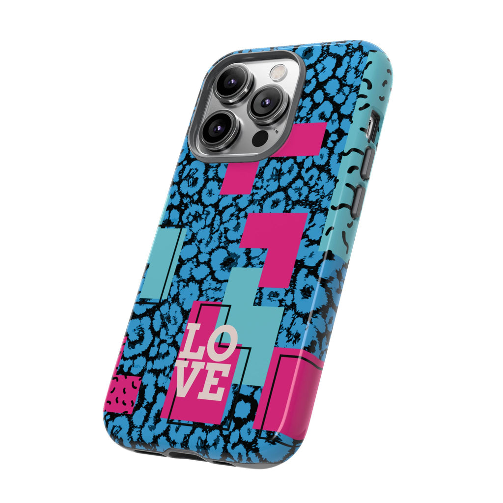 LOVE Blue Leopard 80s Vibe Tough Case for iPhone, Galaxy, or Google Pixel
