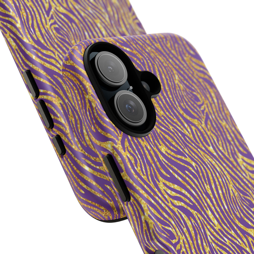 Vibrant Purple Gold Zebra Tough Phone Case iPhone, Galaxy, or Google Pixel