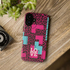 Pink Love Retro Blocks Leopard RG Tough Phone Case for iPhone, Galaxy, or Google Pixel