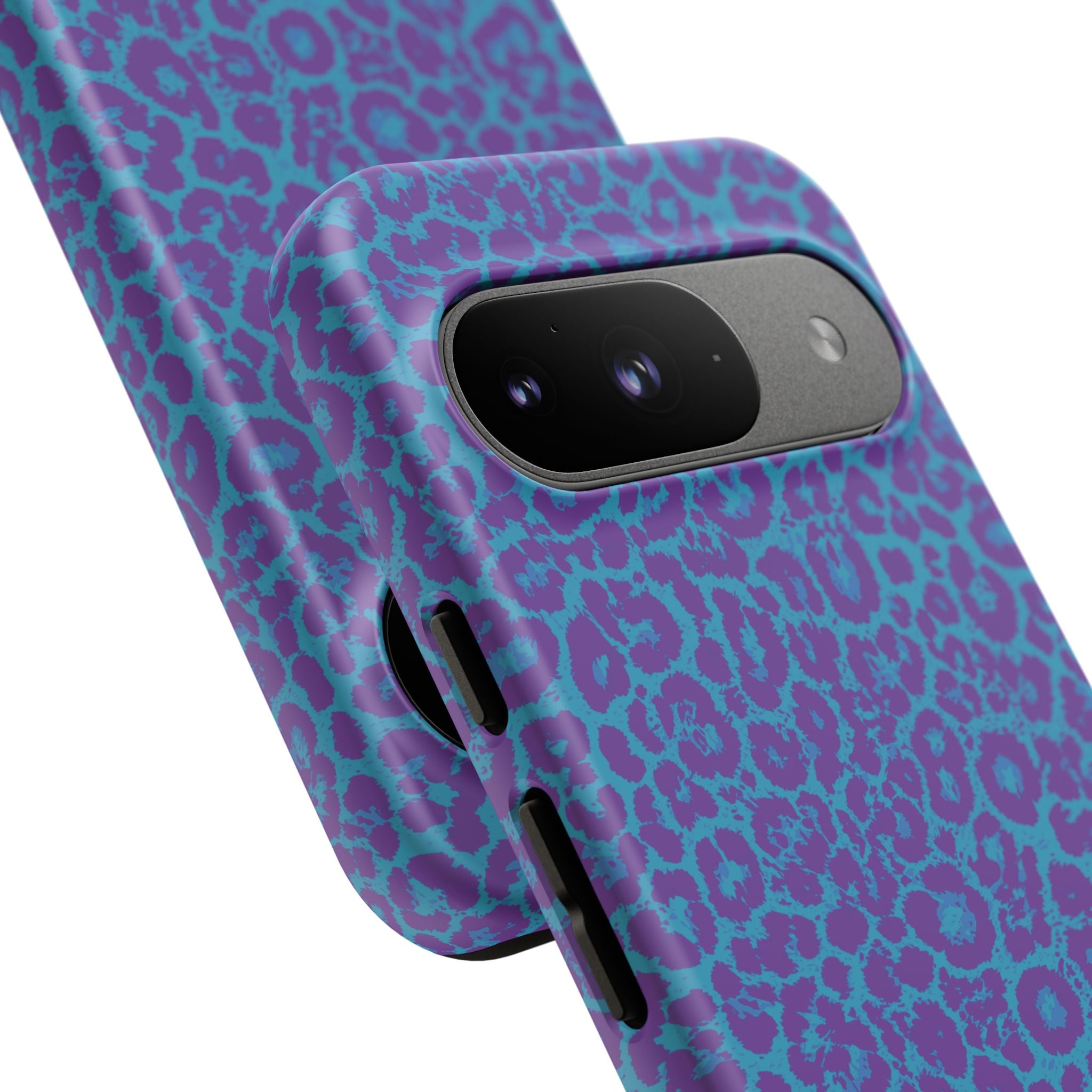 Leopard Printed Purple Blue Tough Phone Case for iPhone, Galaxy, or Google Pixel