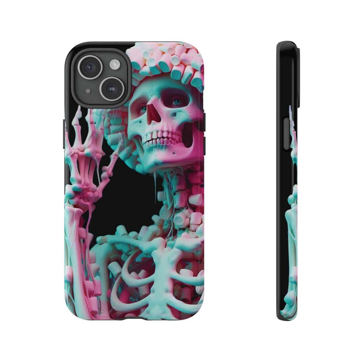 Neon Pink Skeleton (Black) Tough Phone Case for iPhone, Galaxy, or Google Pixel