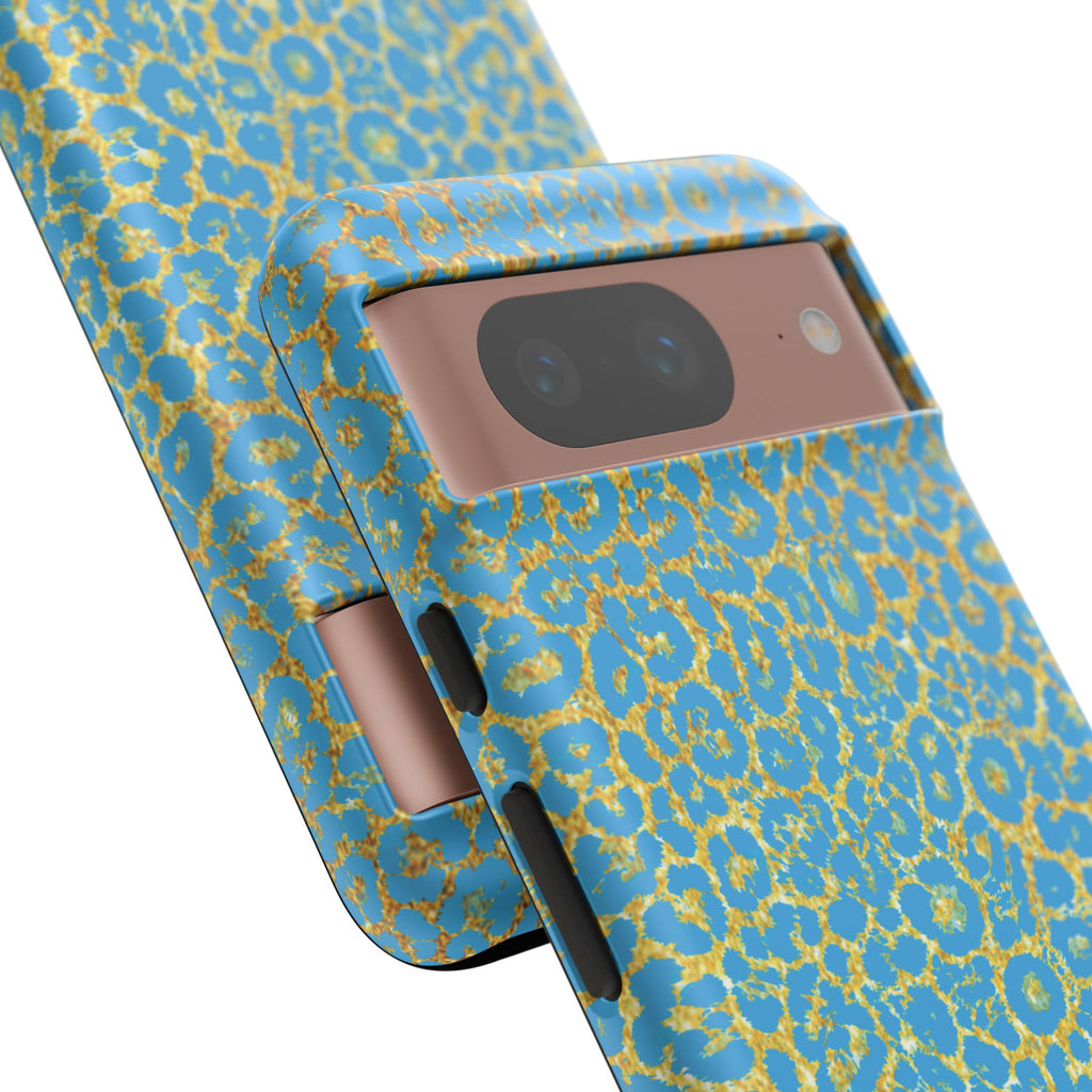 Blue Gold Leopard Tough Phone Case for iPhone, Galaxy, or Google Pixel