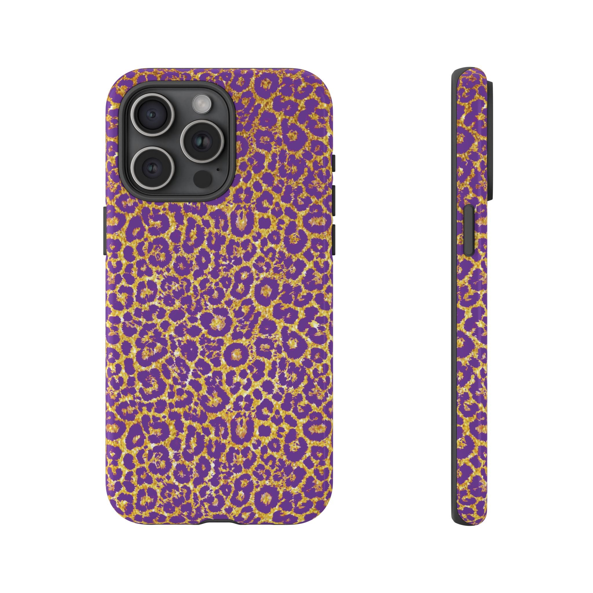 Purple Gold Leopard Tough Phone Case for iPhone, Galaxy, or Google Pixel