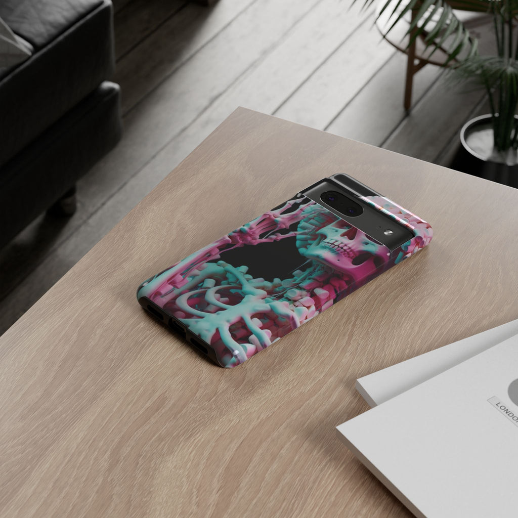 Neon Pink Skeleton (Black) Tough Phone Case for iPhone, Galaxy, or Google Pixel