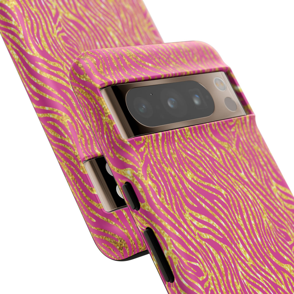 Pink Gold Zebra Print Tough Case for iPhone, Galaxy, or Google Pixel