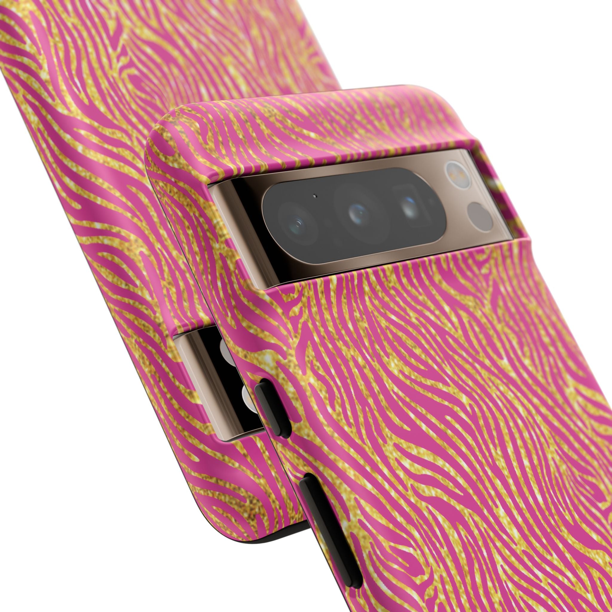 Pink Gold Zebra Print Tough Case for iPhone, Galaxy, or Google Pixel