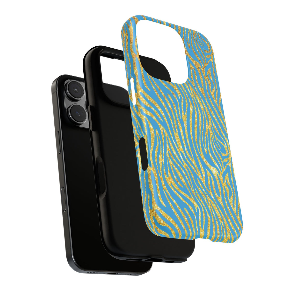 Blue Gold Zebra Tough Case for iPhone, Galaxy, or Google Pixel