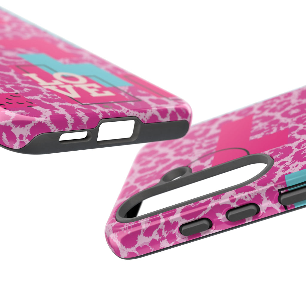 Retro Love Pink Leopard RG Tough Phone Case for iPhone, Galaxy, or Google Pixel