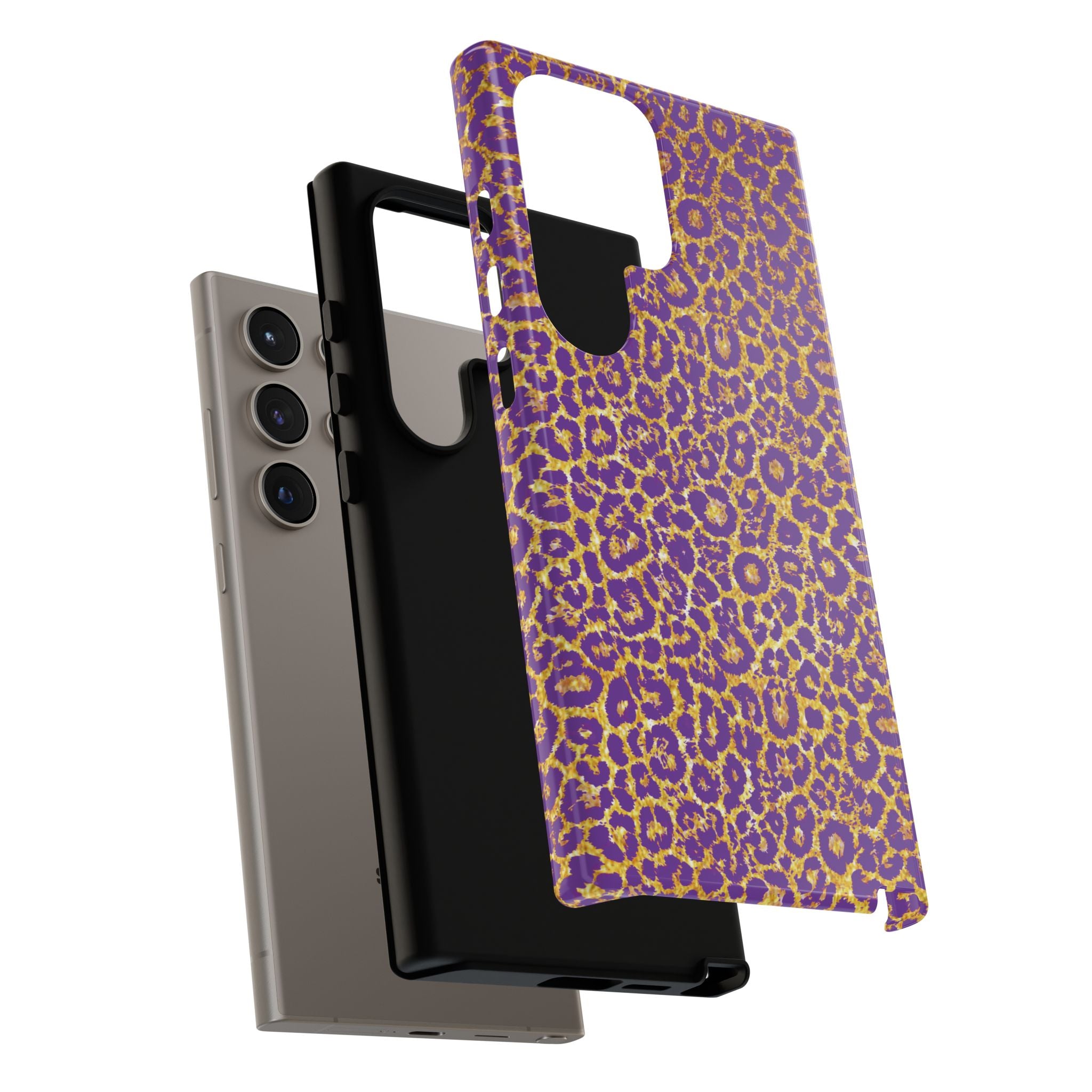 Purple Gold Leopard Tough Phone Case for iPhone, Galaxy, or Google Pixel