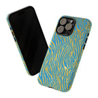 Blue Gold Zebra Tough Case for iPhone, Galaxy, or Google Pixel