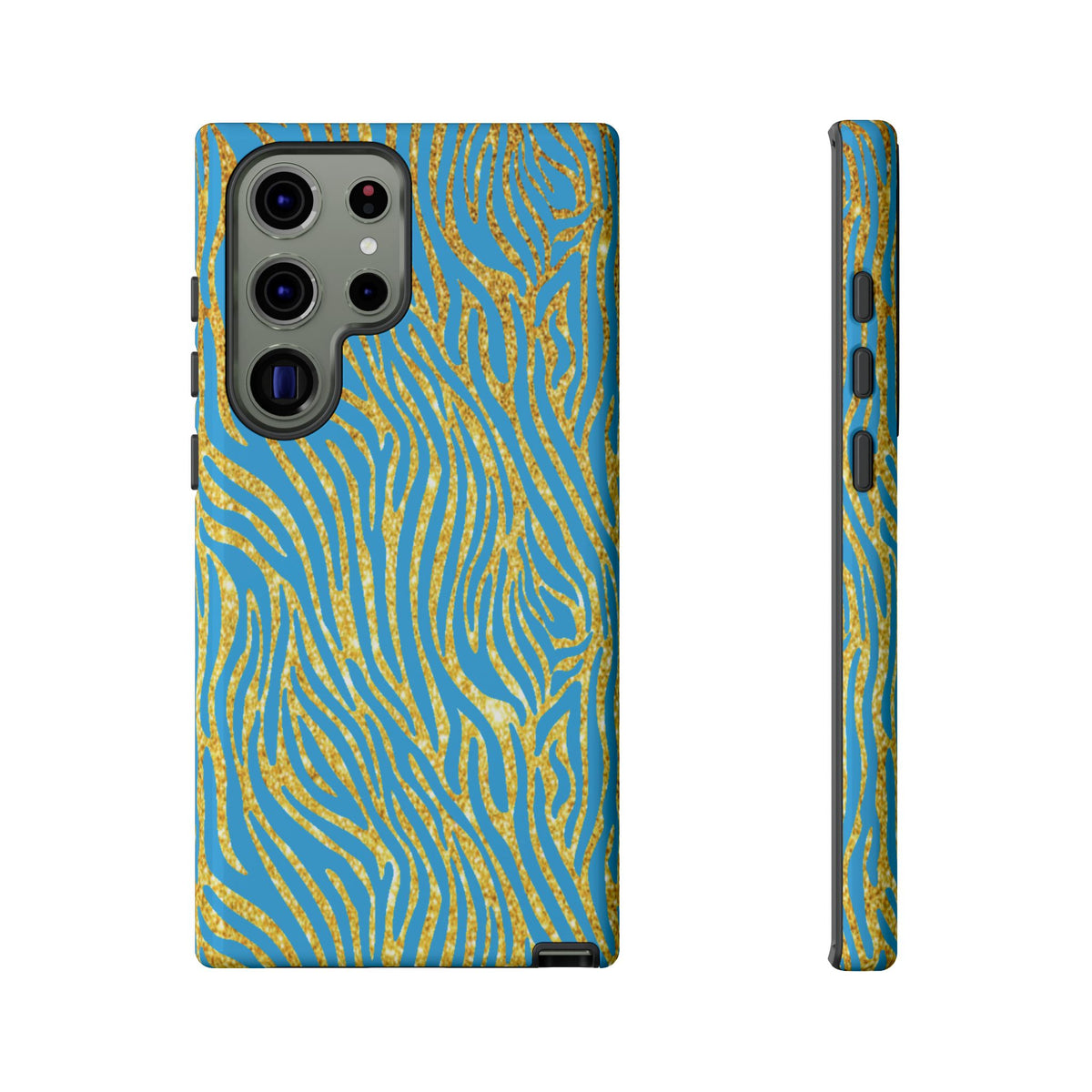 Blue Gold Zebra Tough Case for iPhone, Galaxy, or Google Pixel
