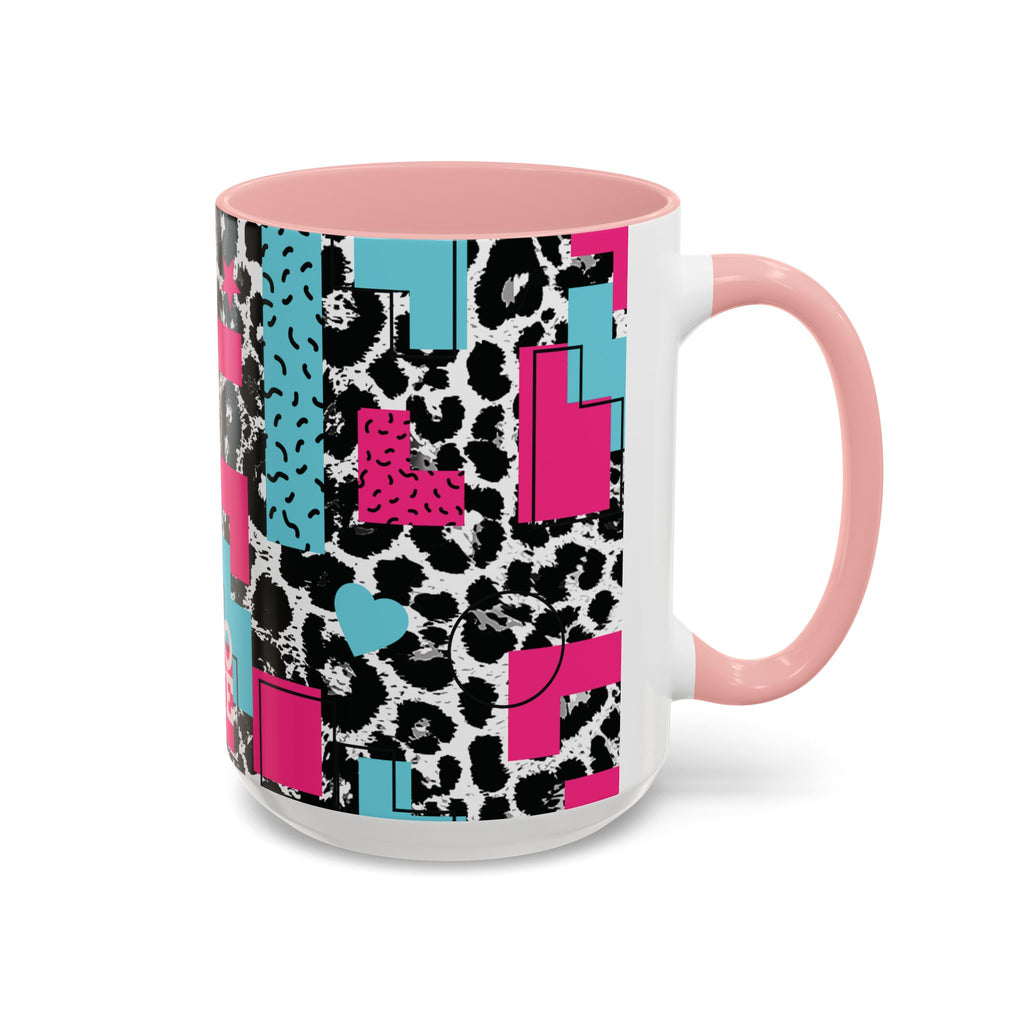 Retro Vibes Love Blocks Leopard Print Coffee Mug Kitchen Decor, Gift