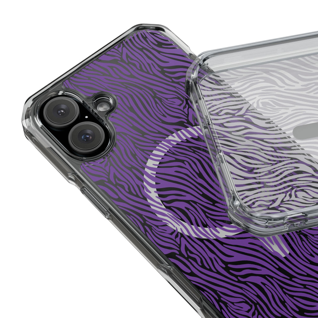 Purple Zebra Magnetic iPhone 14, 15, 16 Series Clear Impact Cases