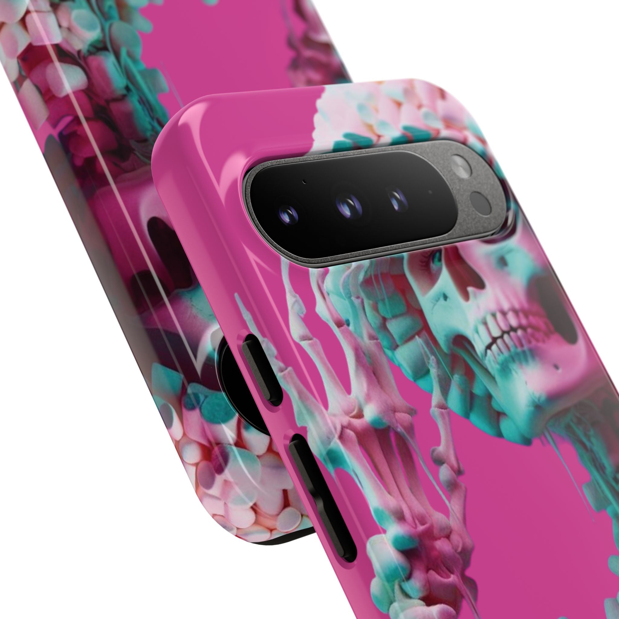 Neon Pink Skeleton Tough Phone Case for iPhone, Galaxy and Google Pixel