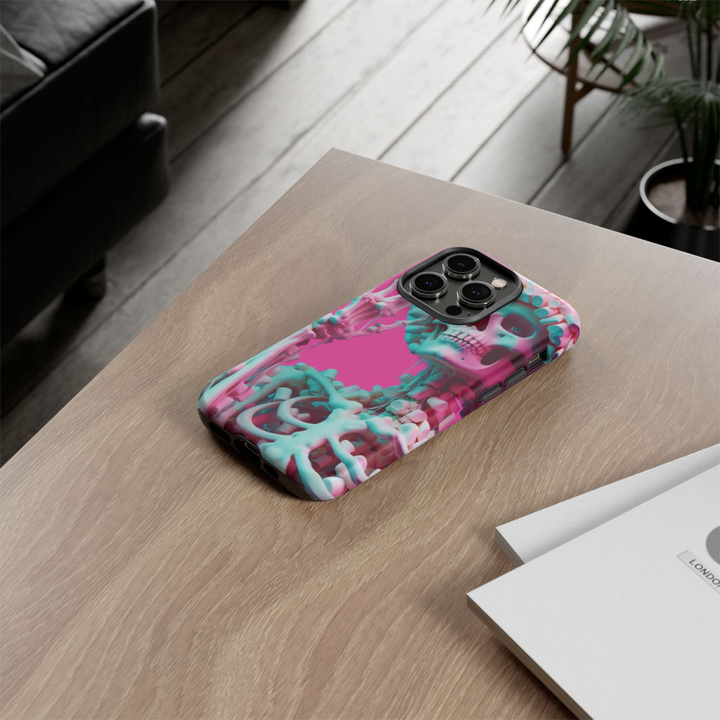 Neon Pink Skeleton Tough Phone Case for iPhone, Galaxy and Google Pixel