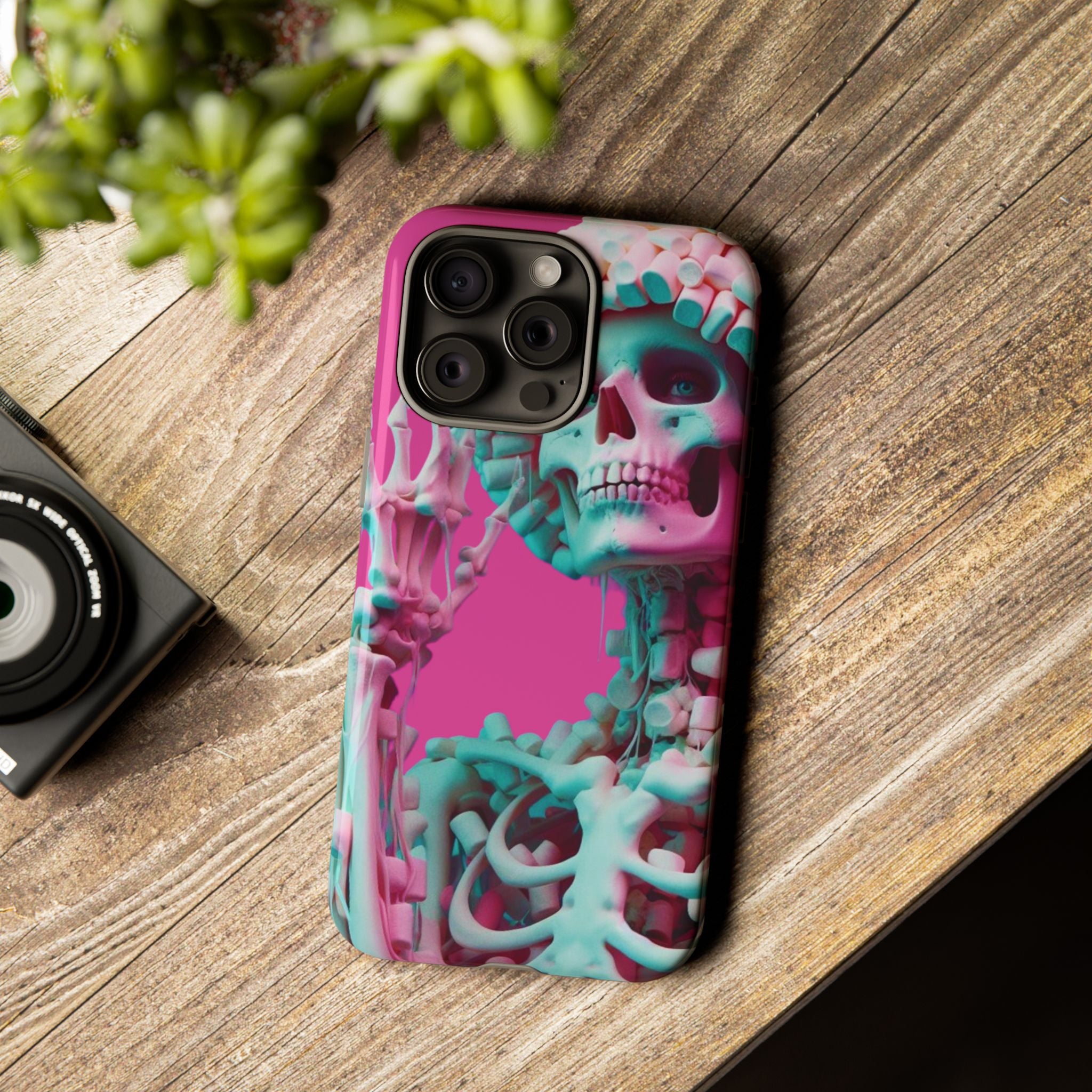Neon Pink Skeleton Tough Phone Case for iPhone, Galaxy and Google Pixel