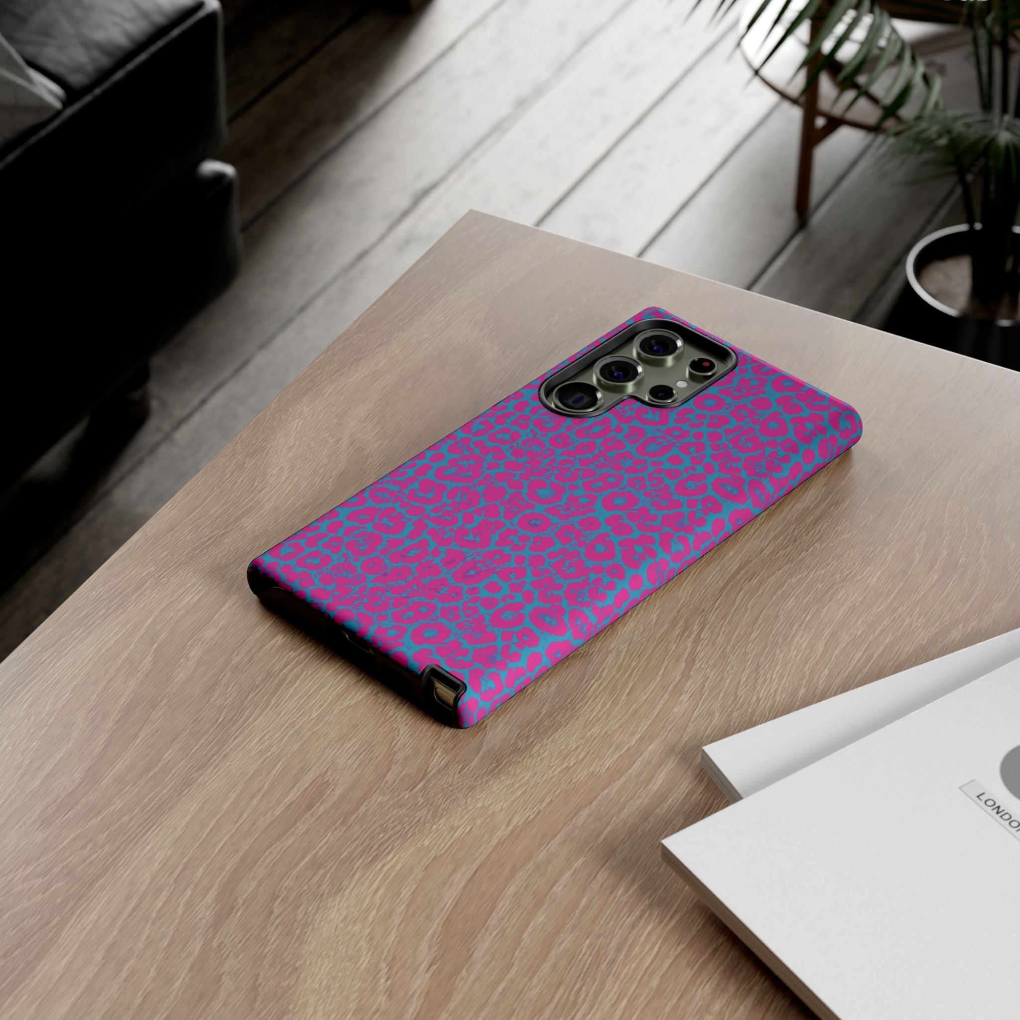 Pink Blue Leopard Tough Phone Case iPhone, Galaxy, or Google Pixel