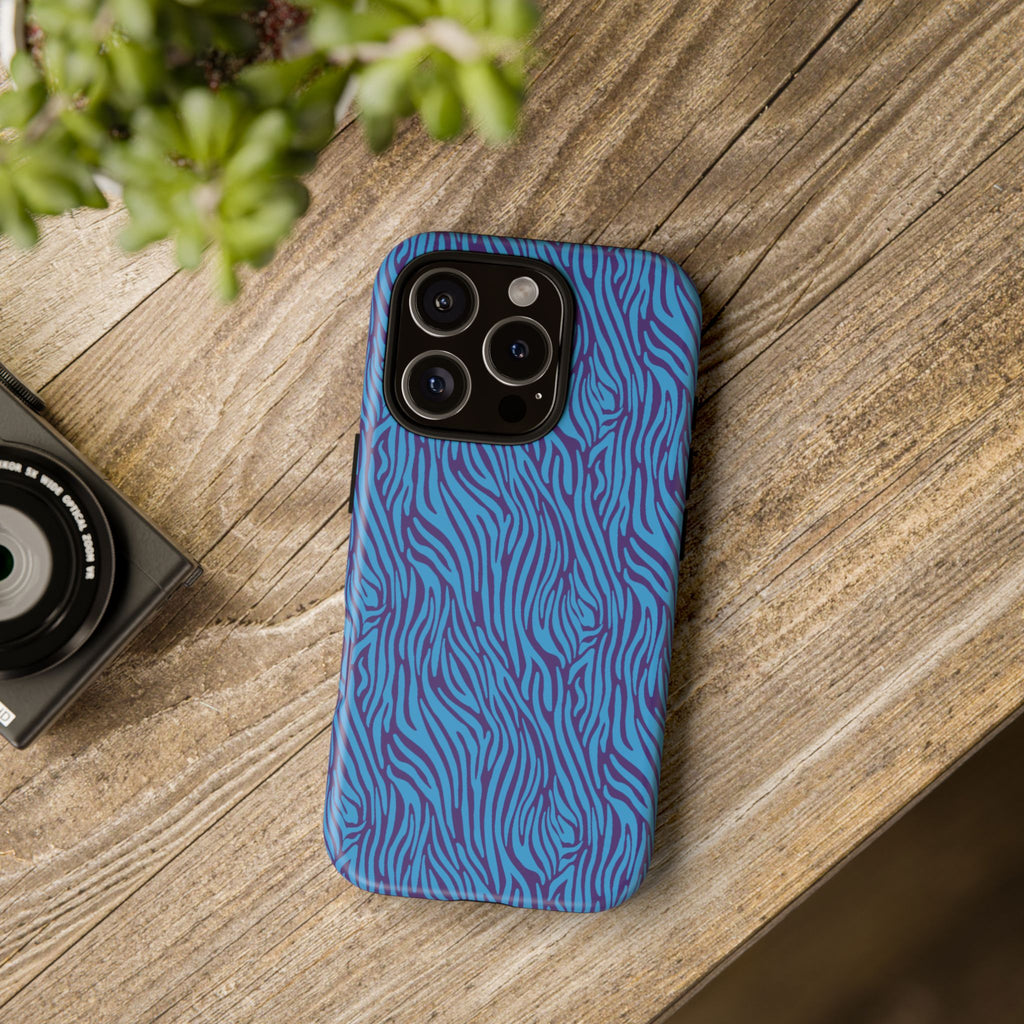 Zebra Print Blue and Purple Tough Case for iPhone, Galaxy or Google Pixel