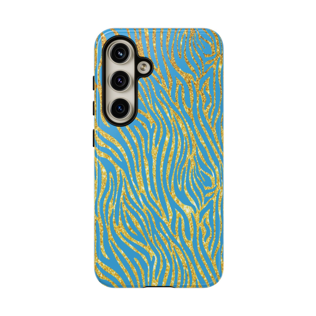 Blue Gold Zebra Tough Case for iPhone, Galaxy, or Google Pixel