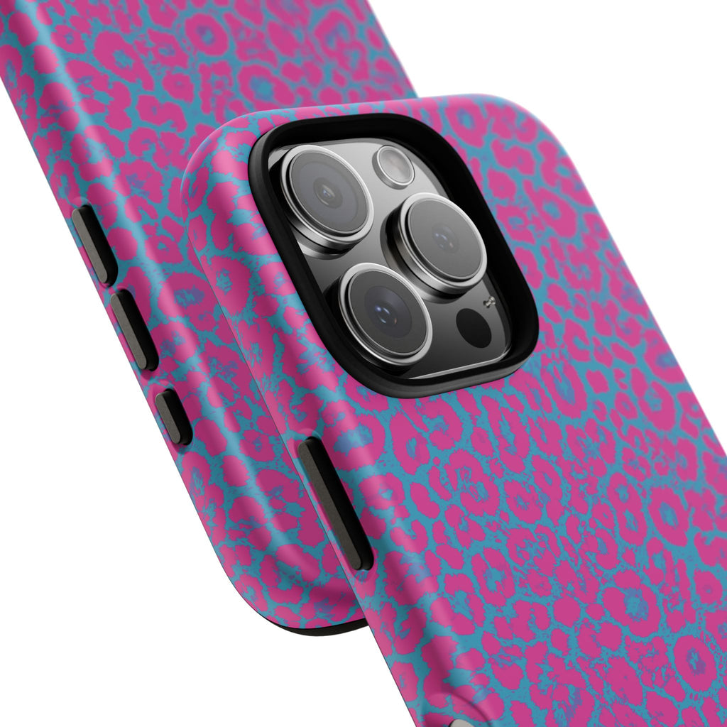 Pink Blue Leopard Tough Phone Case iPhone, Galaxy, or Google Pixel