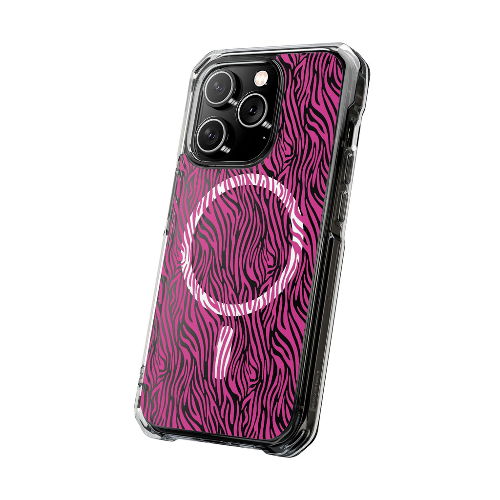 Pink Zebra Magnetic iPhone 14, 15, 16 Series Clear Impact Cases