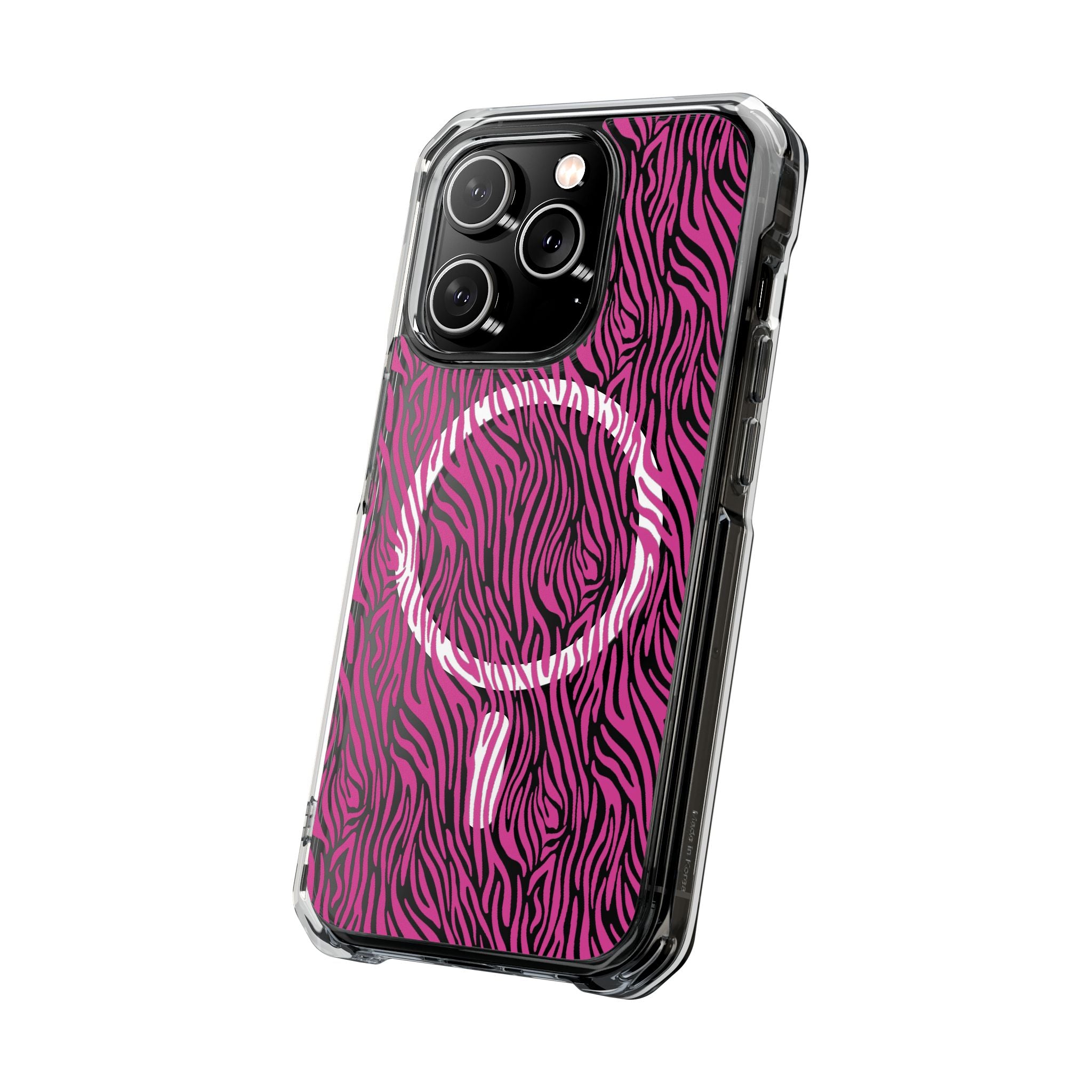 Pink Zebra Magnetic iPhone 14, 15, 16 Series Clear Impact Cases