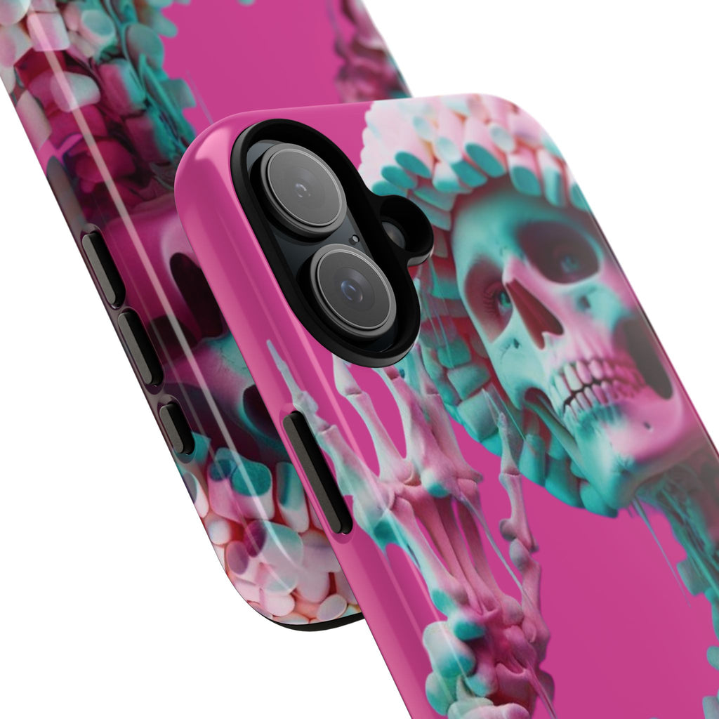 Neon Pink Skeleton Tough Phone Case for iPhone, Galaxy and Google Pixel