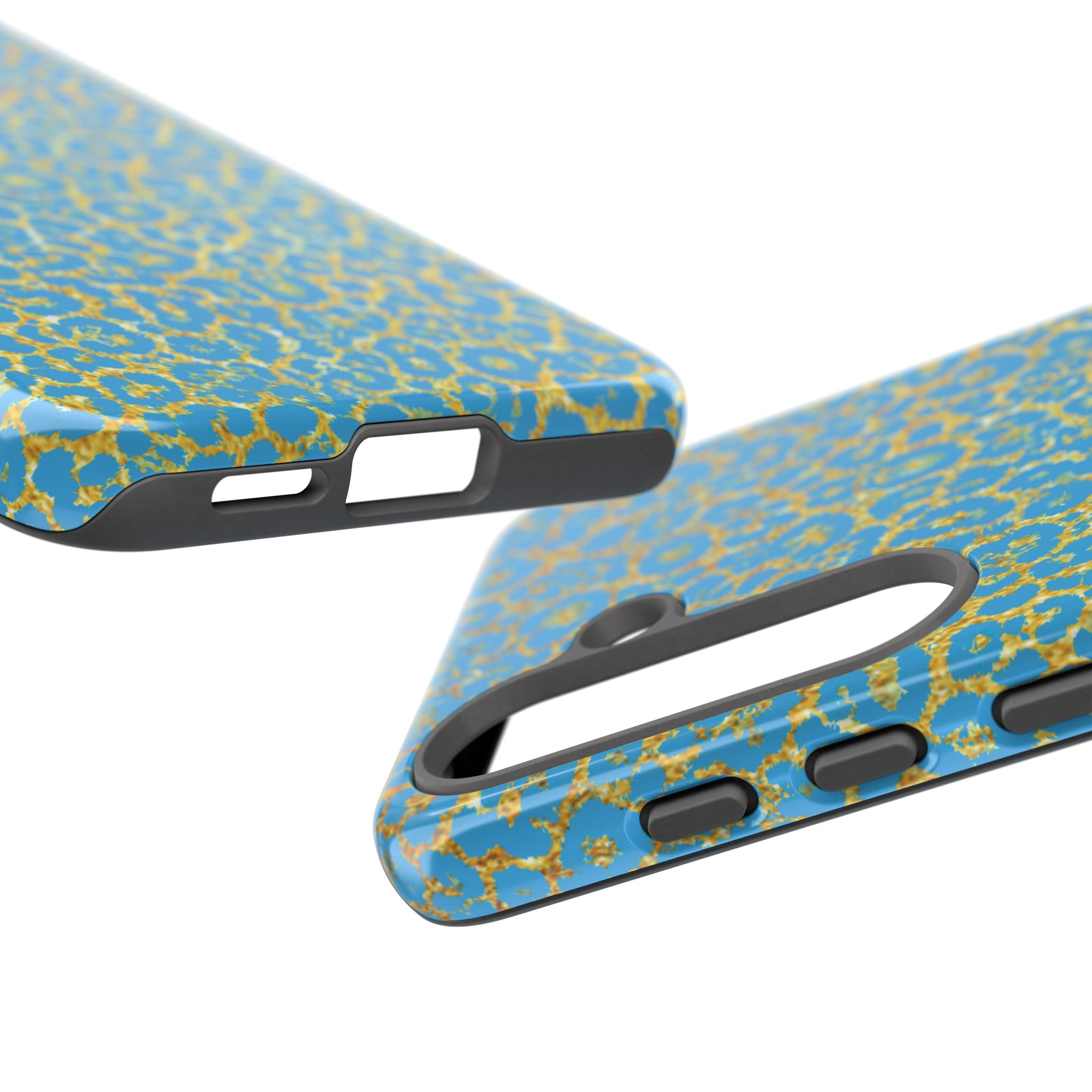 Blue Gold Leopard Tough Phone Case for iPhone, Galaxy, or Google Pixel