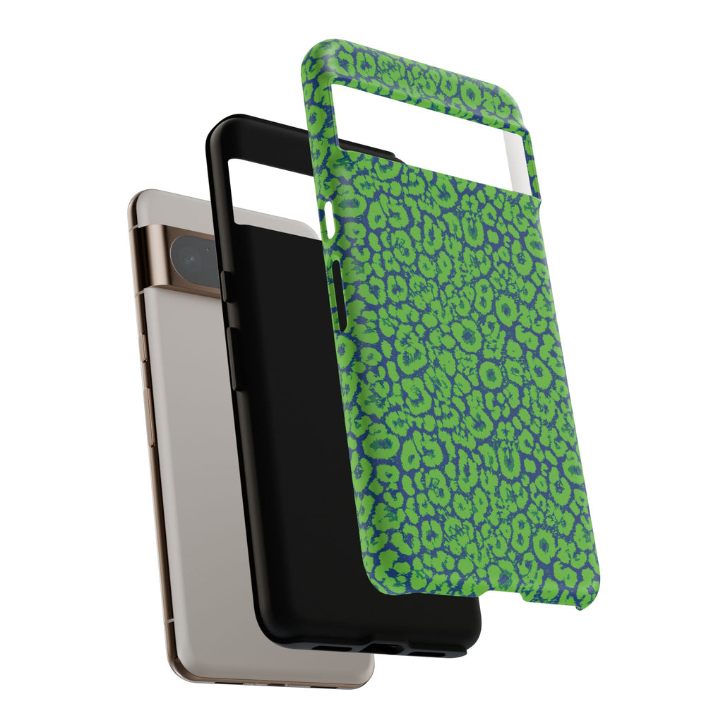 Blue Neon Green  Leopard Tough Phone Case for iPhone, Galaxy, or Google Pixel