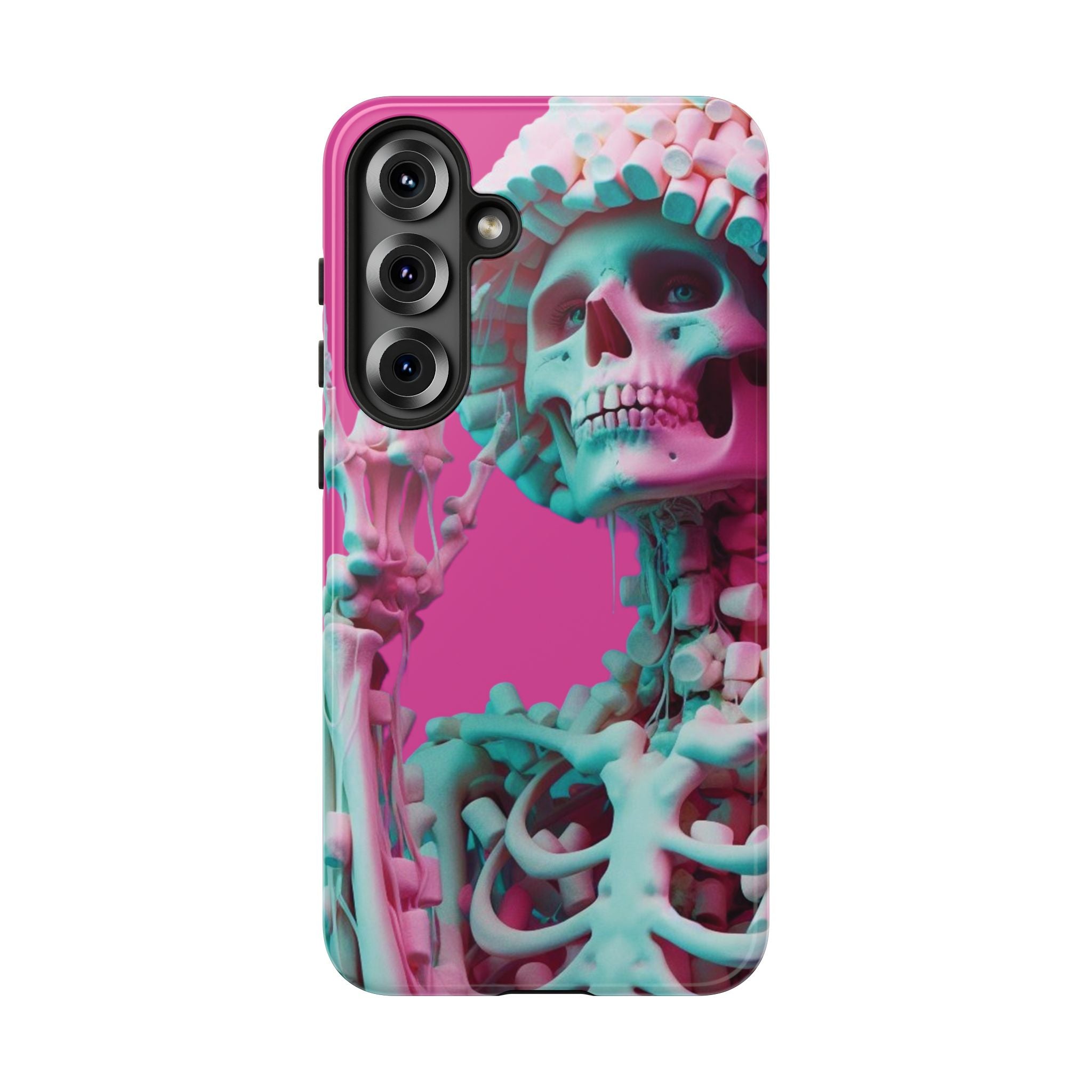 Neon Pink Skeleton Tough Phone Case for iPhone, Galaxy and Google Pixel
