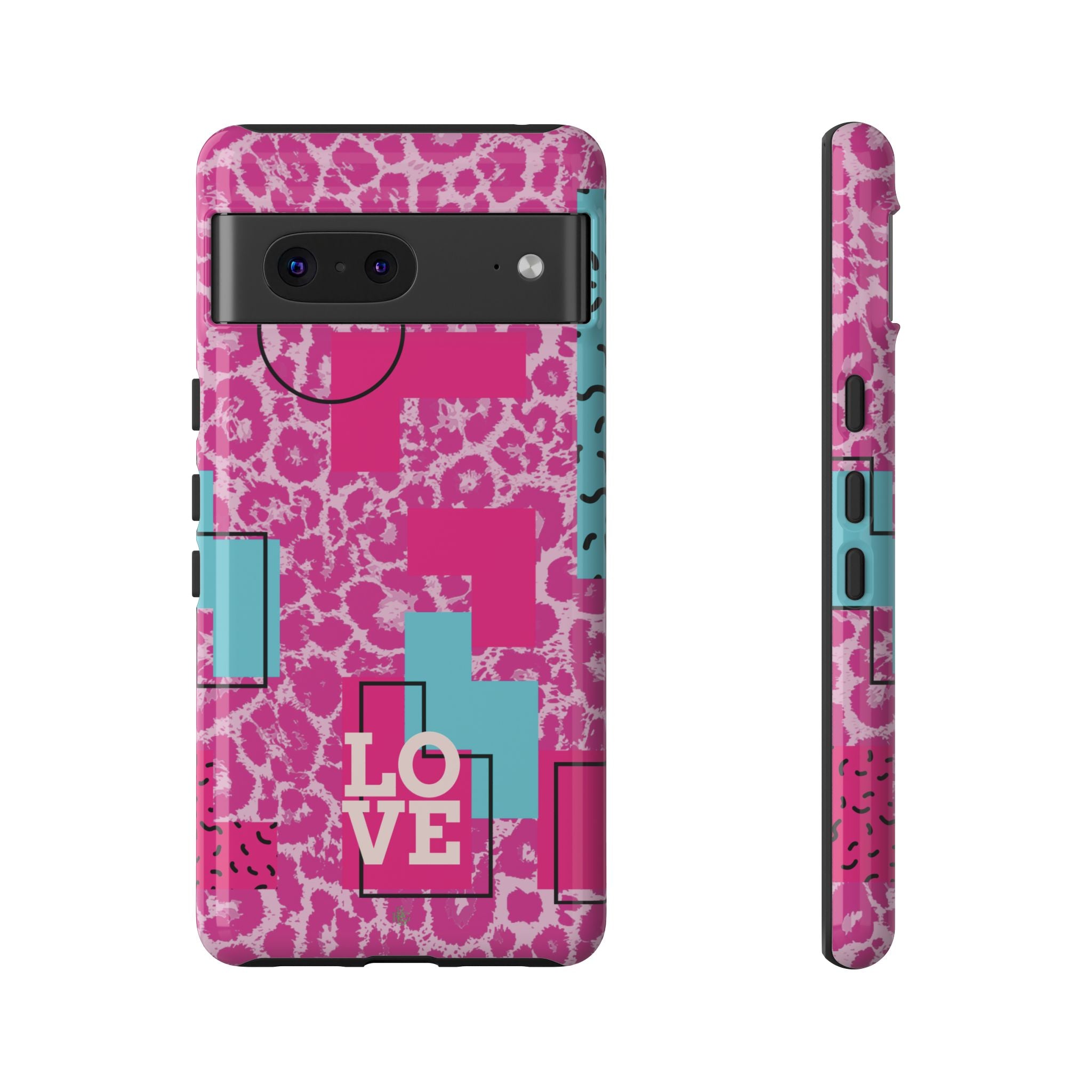 Retro Love Pink Leopard RG Tough Phone Case for iPhone, Galaxy, or Google Pixel