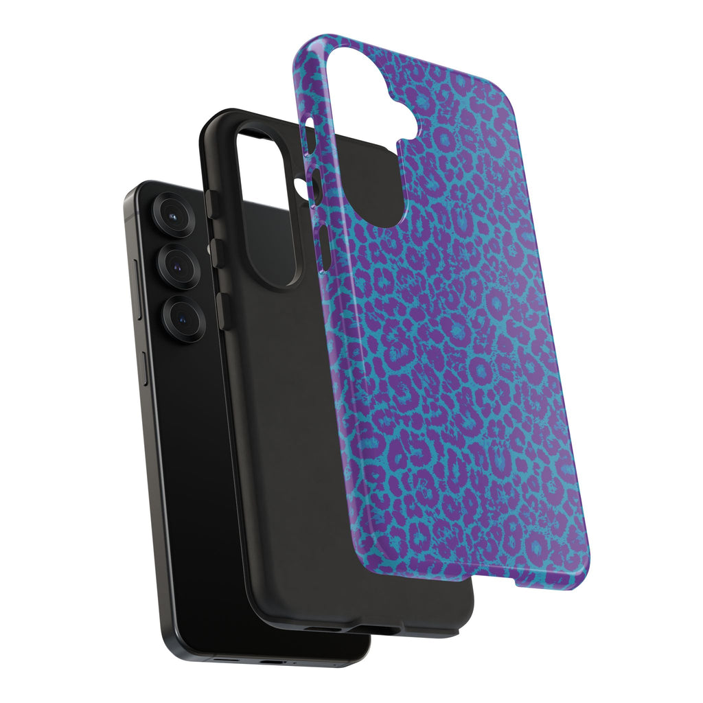 Leopard Printed Purple Blue Tough Phone Case for iPhone, Galaxy, or Google Pixel