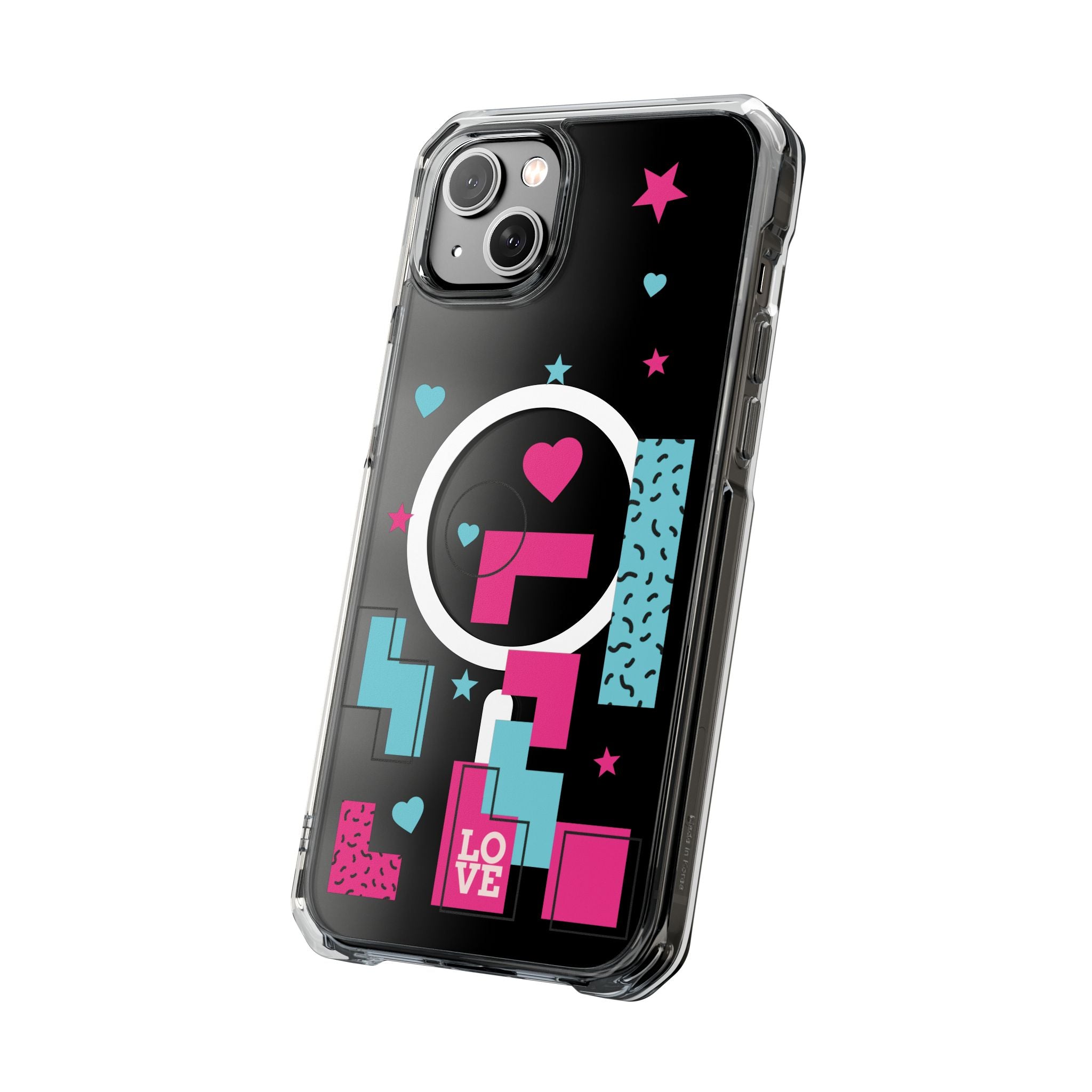 LOVE Retro Blocks Magnetic iPhone 14, 15, 16 Series Clear Impact Cases