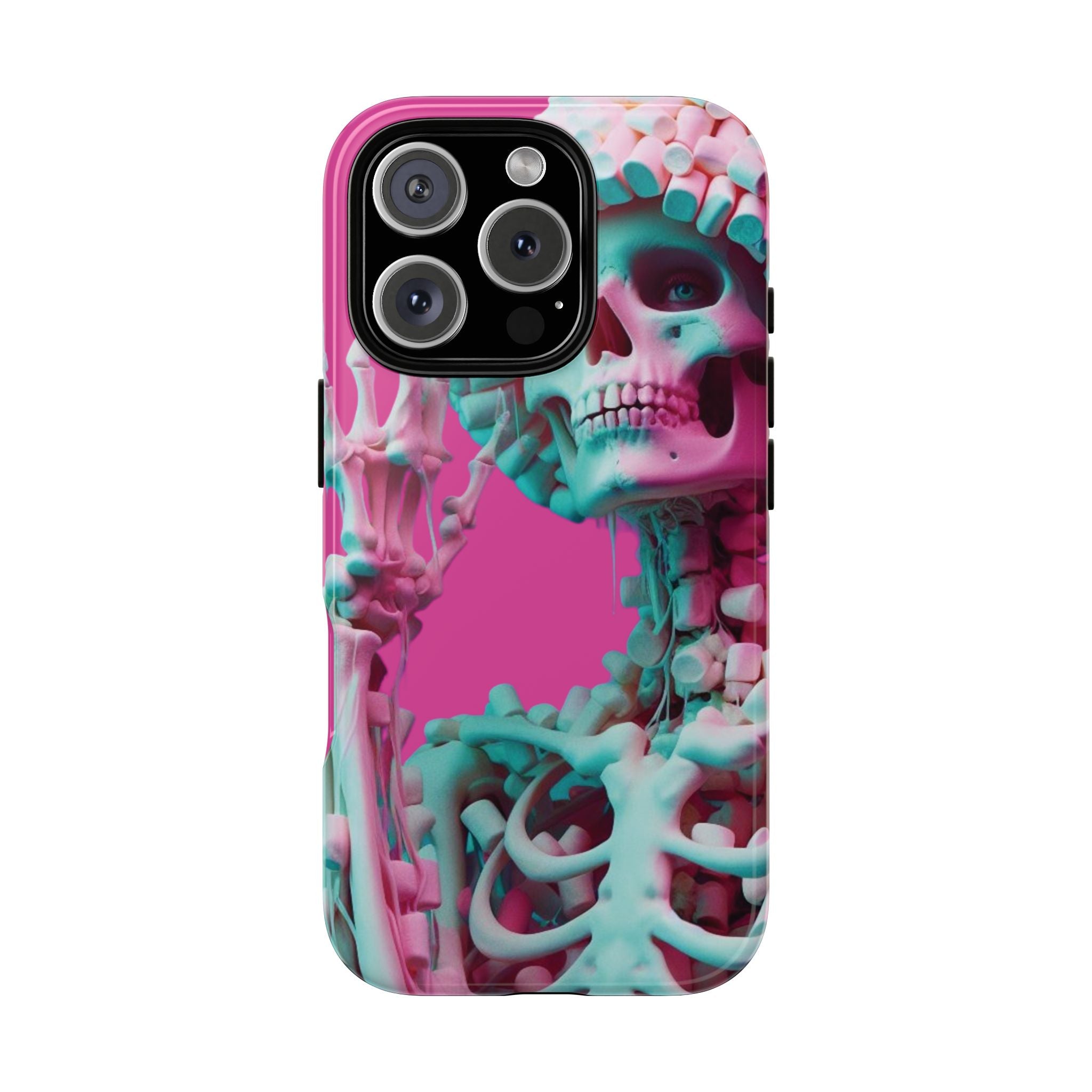 Neon Pink Skeleton Tough Phone Case for iPhone, Galaxy and Google Pixel