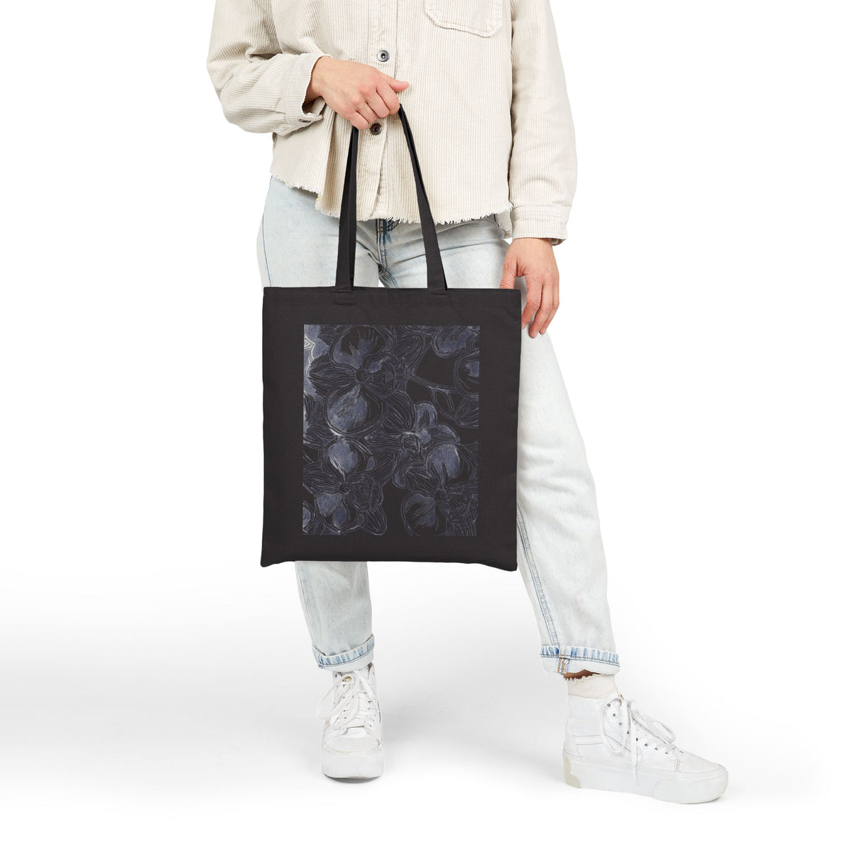 Orchids Print Cotton Canvas Tote Bag