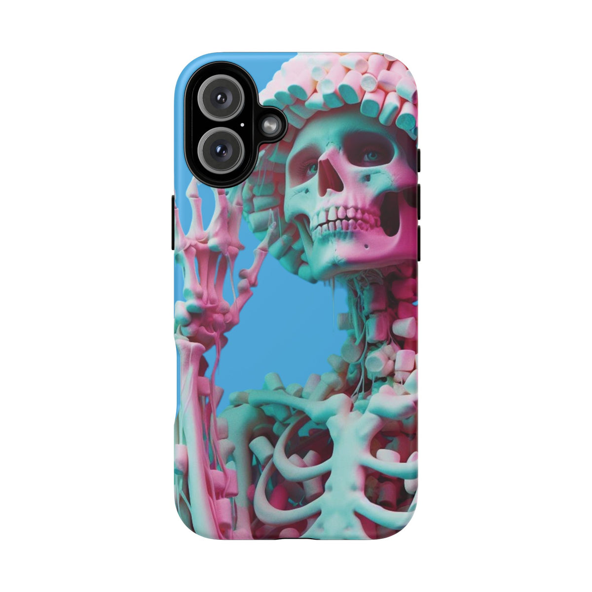 Neon Pink Skeleton Blue Tough Phone Case for iPhone, Galaxy or Google Pixel