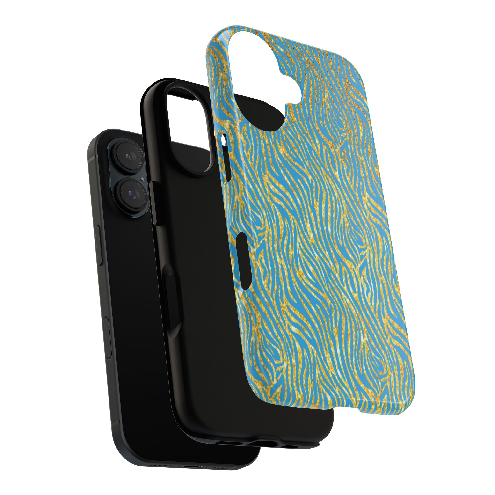 Blue Gold Zebra Tough Case for iPhone, Galaxy, or Google Pixel