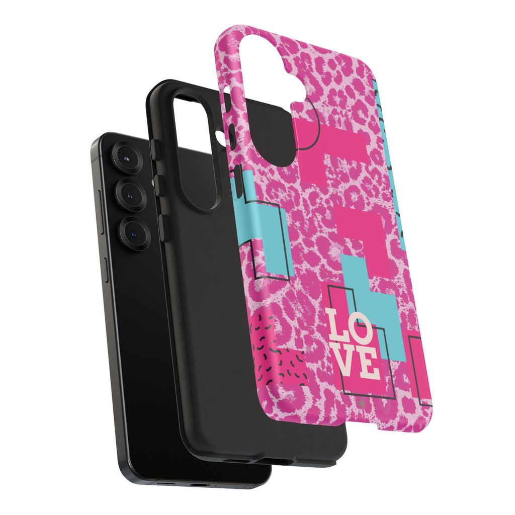 Retro Love Pink Leopard RG Tough Phone Case for iPhone, Galaxy, or Google Pixel