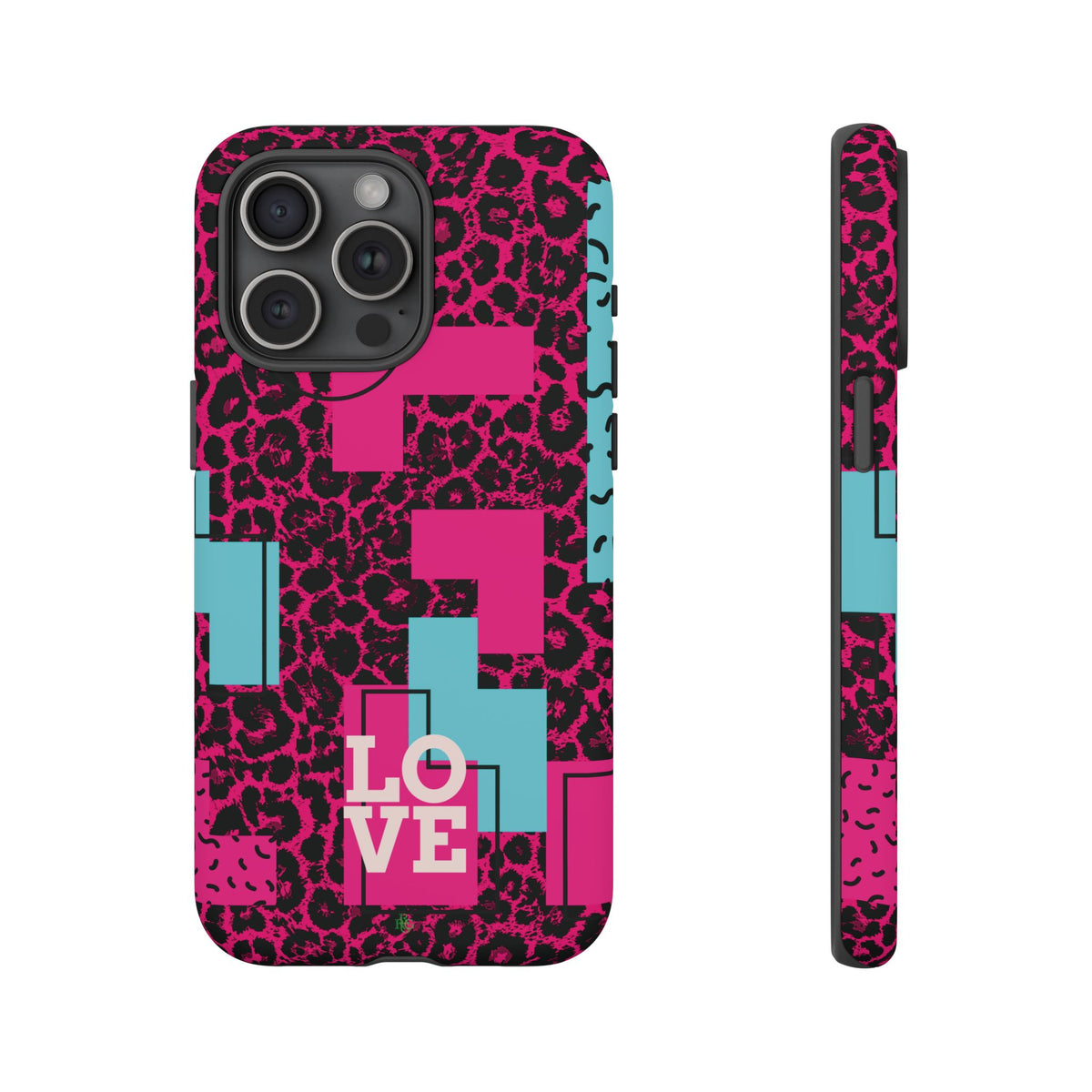 Pink Love Retro Blocks Leopard RG Tough Phone Case for iPhone, Galaxy, or Google Pixel