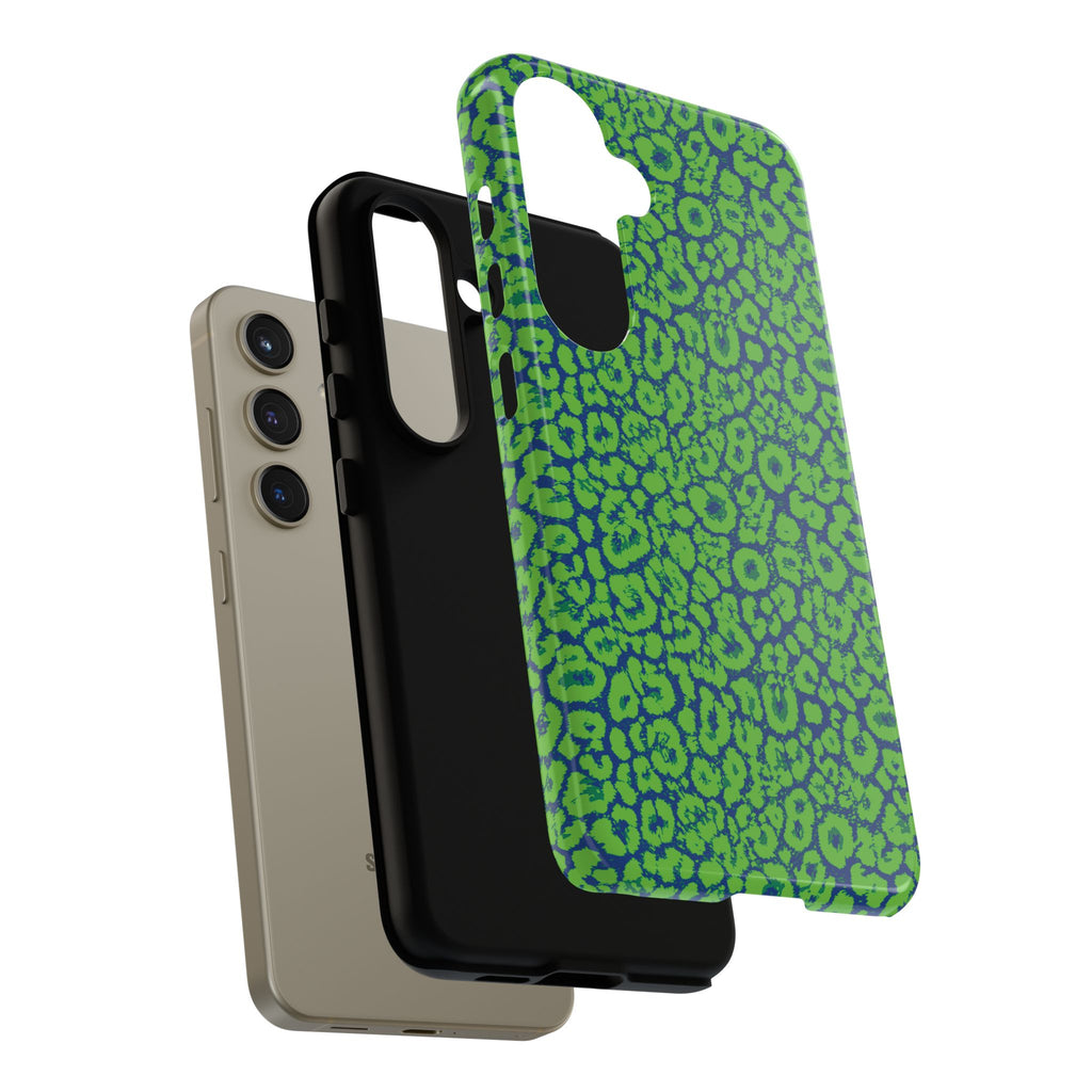 Blue Neon Green  Leopard Tough Phone Case for iPhone, Galaxy, or Google Pixel