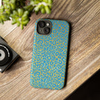 Blue Gold Leopard Tough Phone Case for iPhone, Galaxy, or Google Pixel