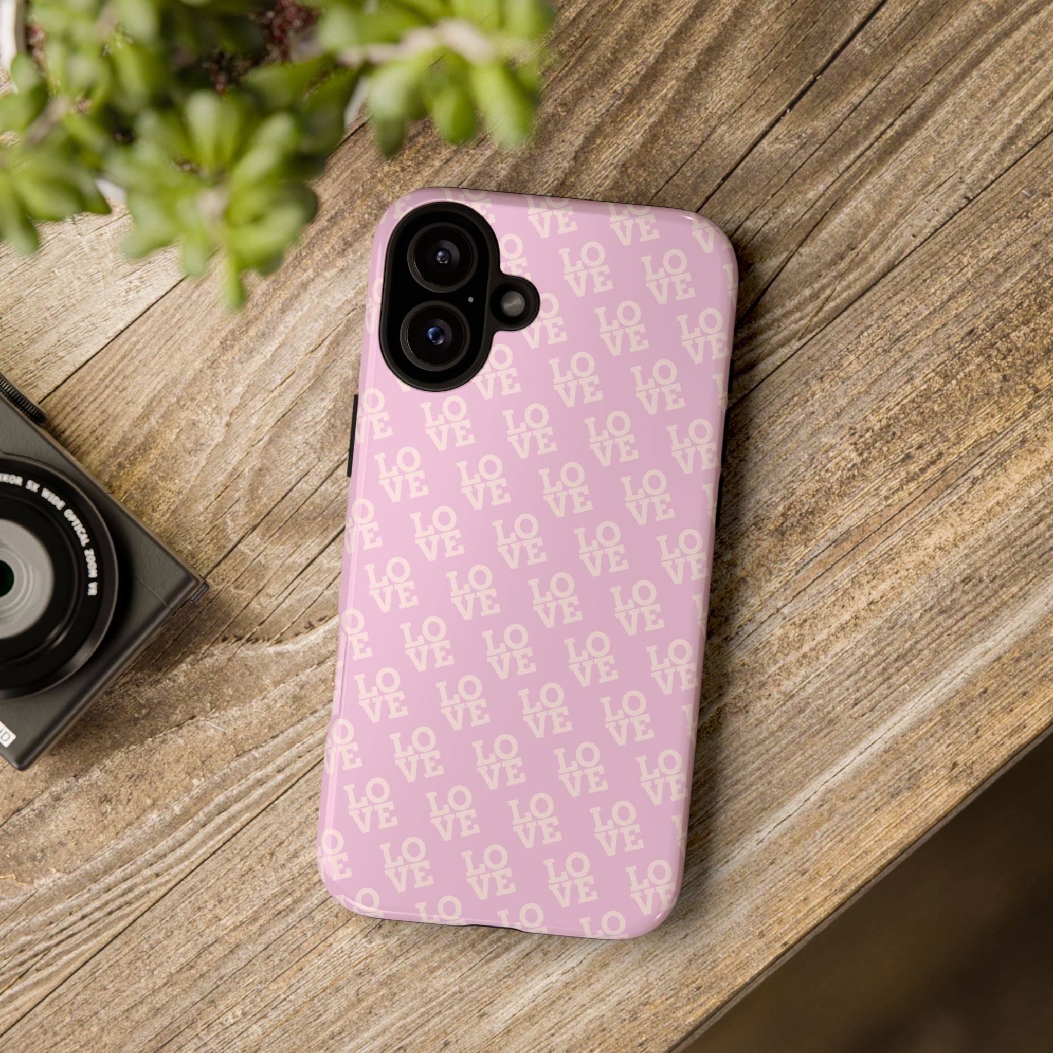 LOVE Pink Tough Phone Case for iPhone, Galaxy, or Google Pixel