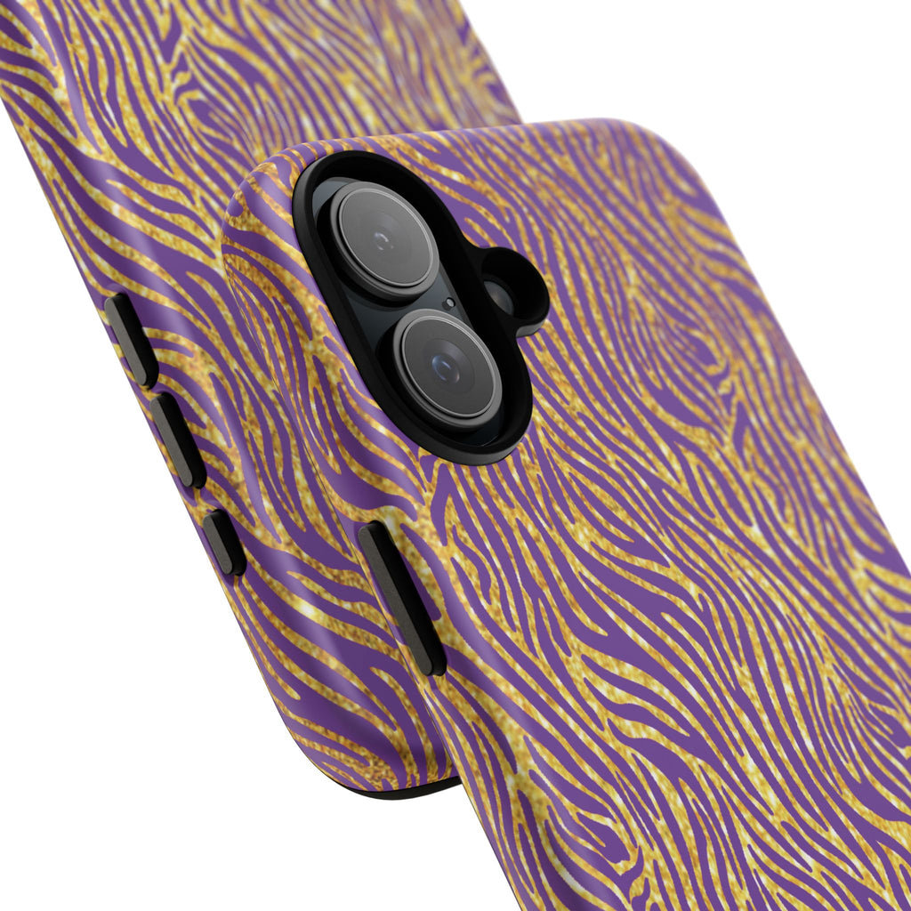 Vibrant Purple Gold Zebra Tough Phone Case iPhone, Galaxy, or Google Pixel