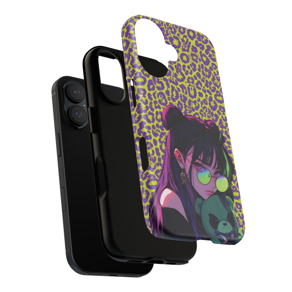 Purple Neon Lime Leopard Kz Tough Case for iPhone, Galaxy, or Google Pixel