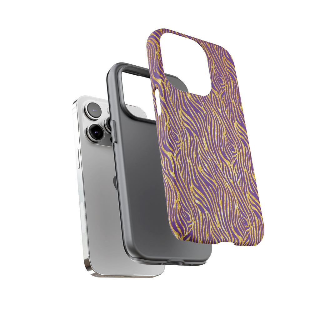 Vibrant Purple Gold Zebra Tough Phone Case iPhone, Galaxy, or Google Pixel