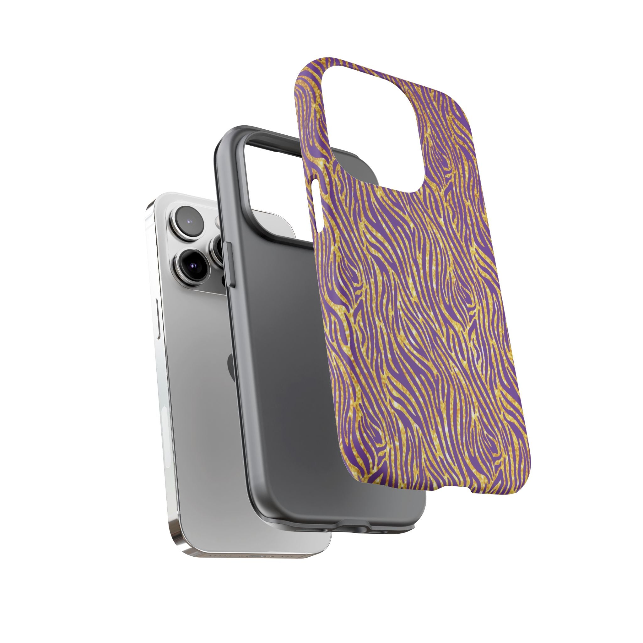 Vibrant Purple Gold Zebra Tough Phone Case iPhone, Galaxy, or Google Pixel
