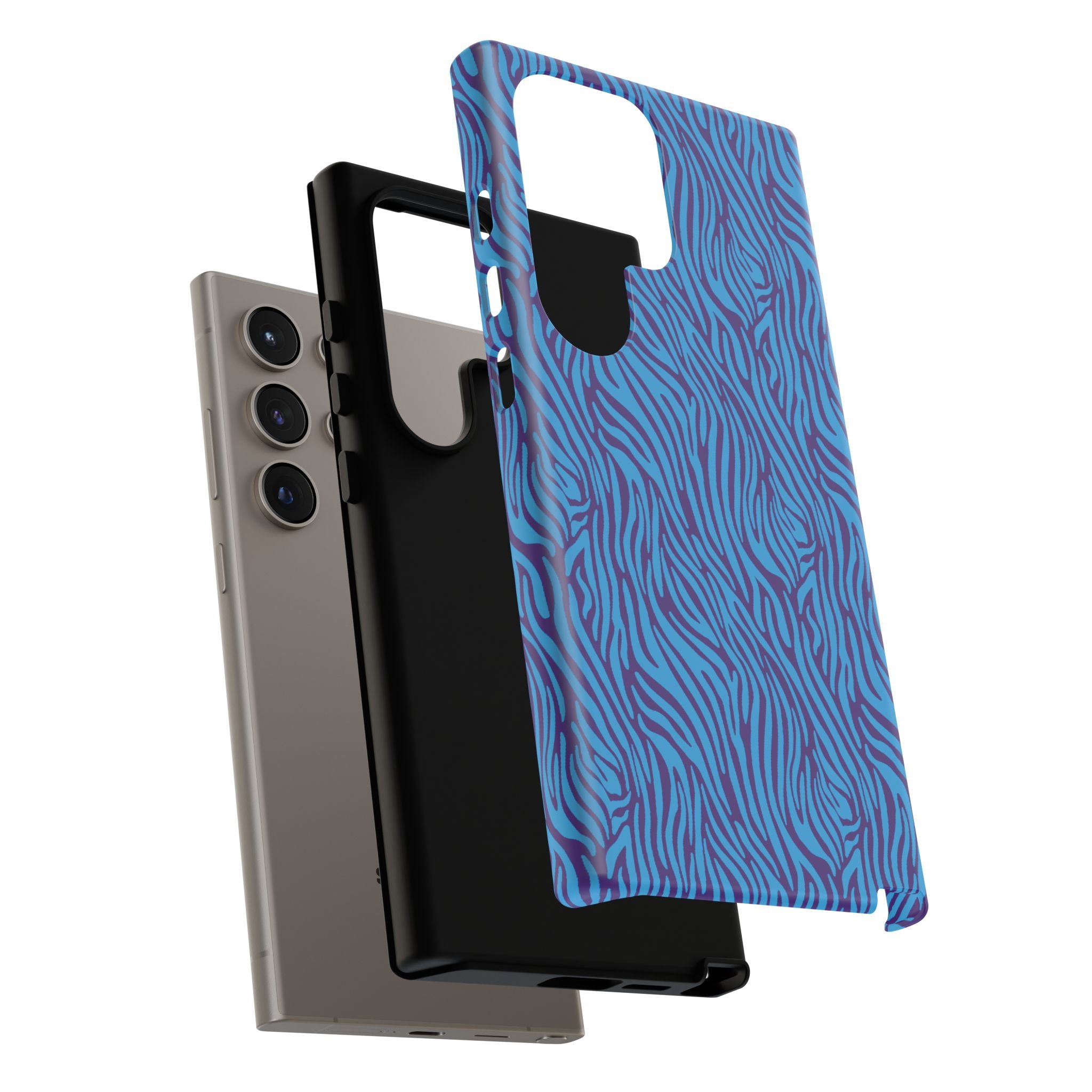 Zebra Print Blue and Purple Tough Case for iPhone, Galaxy or Google Pixel