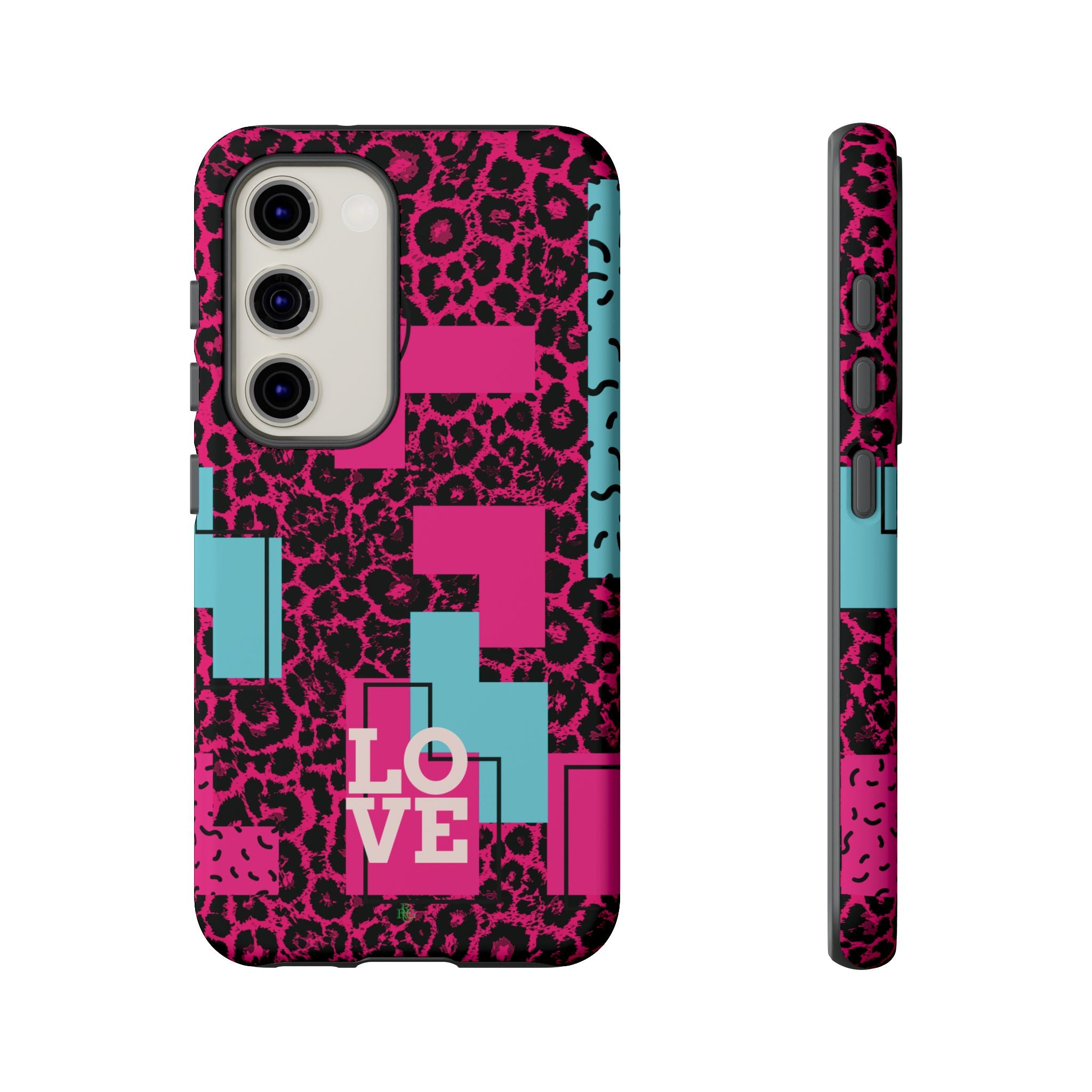 Pink Love Retro Blocks Leopard RG Tough Phone Case for iPhone, Galaxy, or Google Pixel