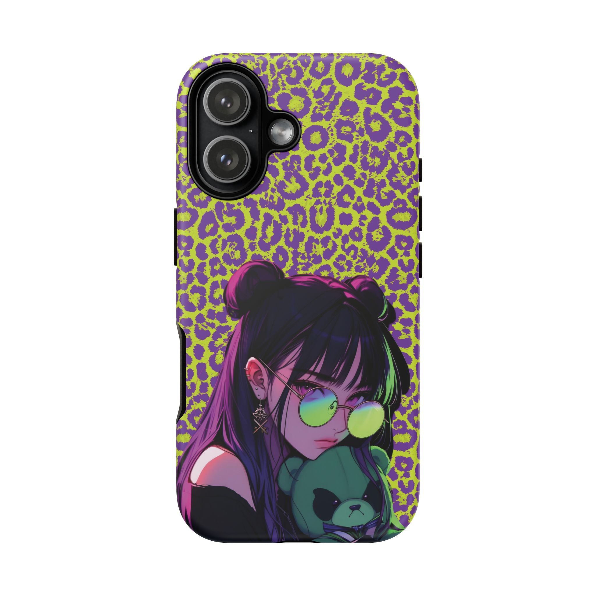 Purple Neon Lime Leopard Kz Tough Case for iPhone, Galaxy, or Google Pixel