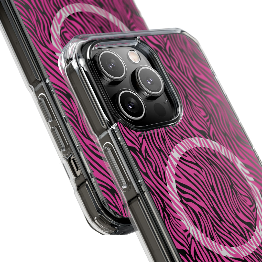 Pink Zebra Magnetic iPhone 14, 15, 16 Series Clear Impact Cases